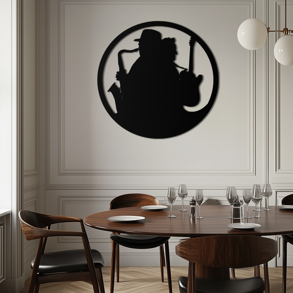Jazz Musicians Metal Wall Art – Saxophone & Guitar Design - KAF192