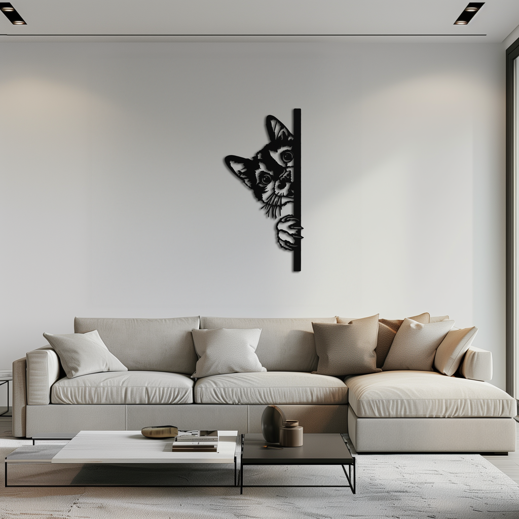 Peeking Cat Metal Wall Art – Cute Kitty Home Decor - KAF193