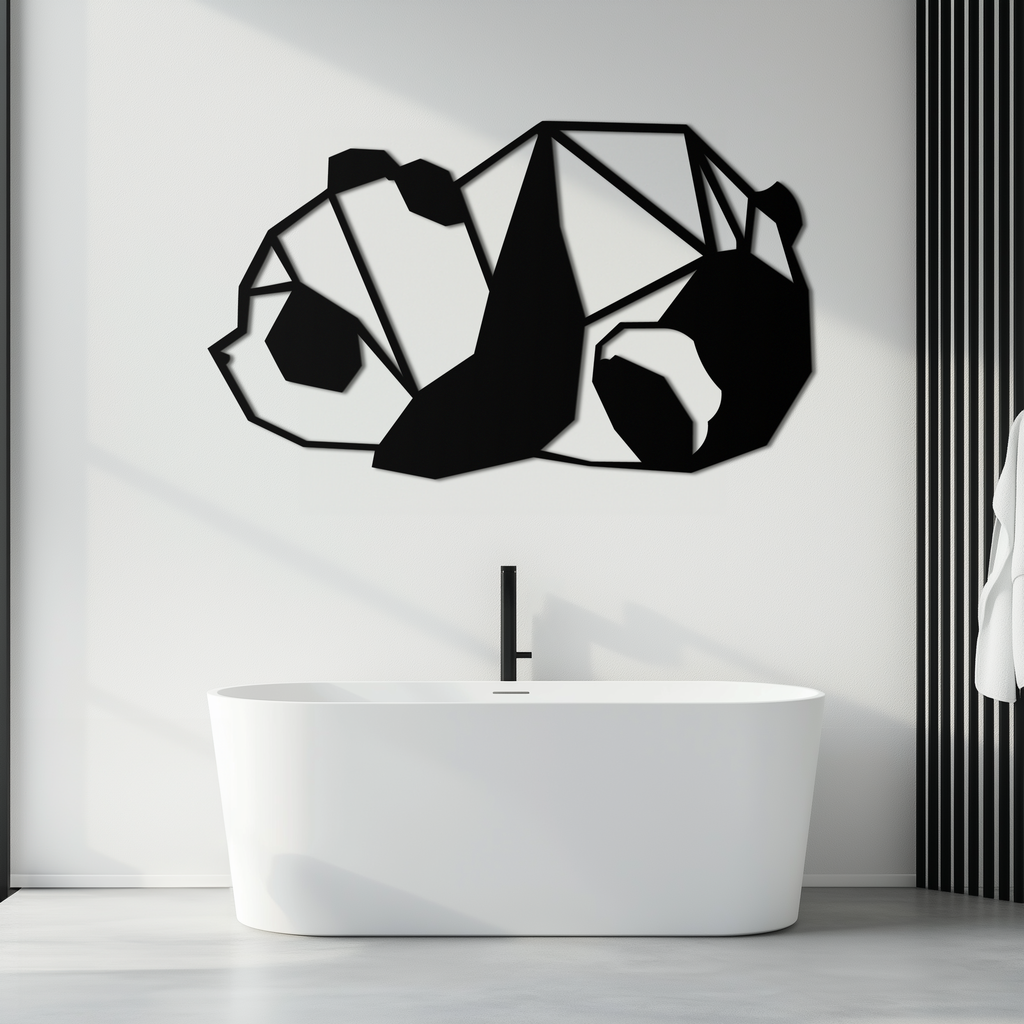Geometric Sleeping Panda Metal Wall Art - Minimalist & Modern Decor - KAF195