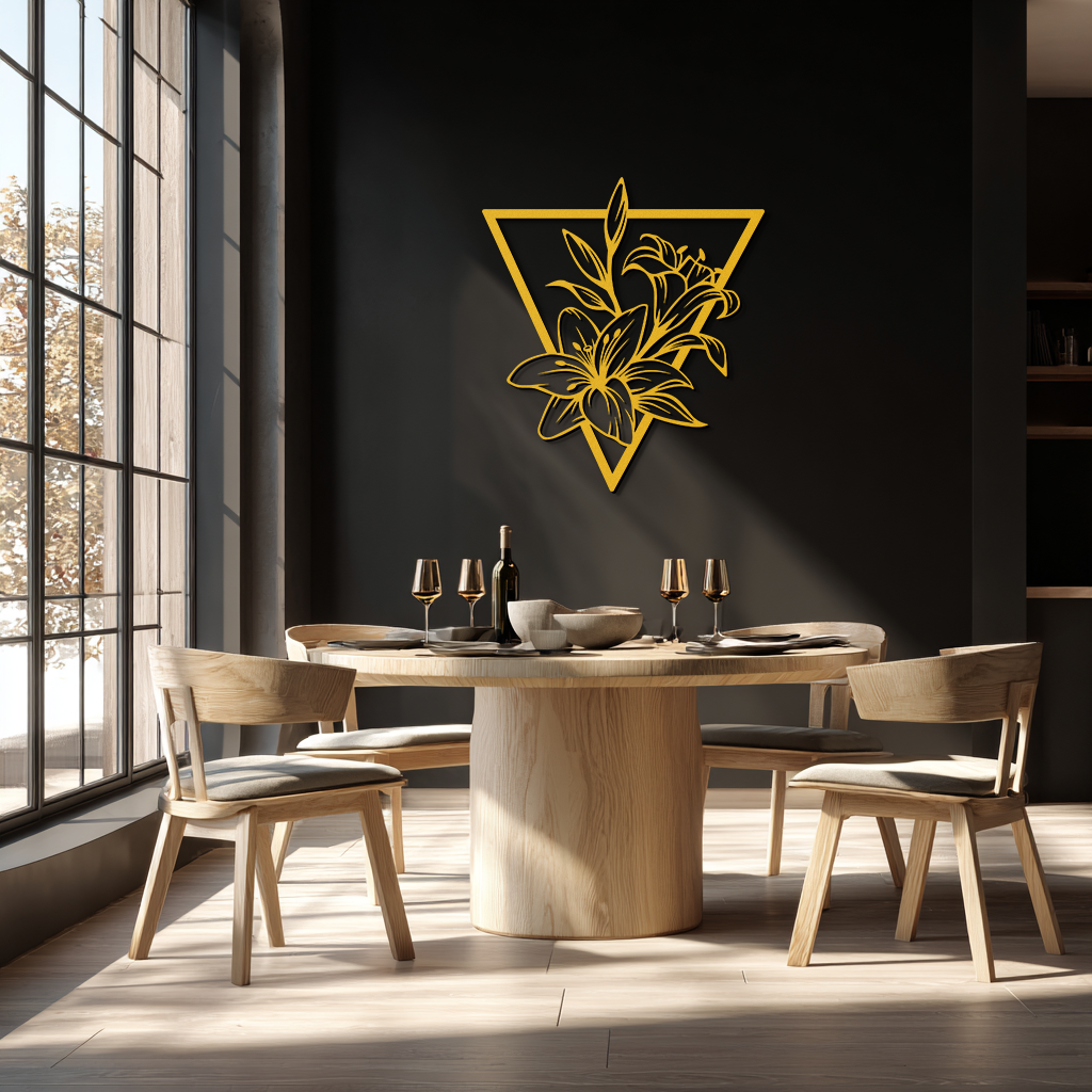 Geometric Lily Flower Metal Wall Art – Elegant Floral Design for Modern Decor - KAF196