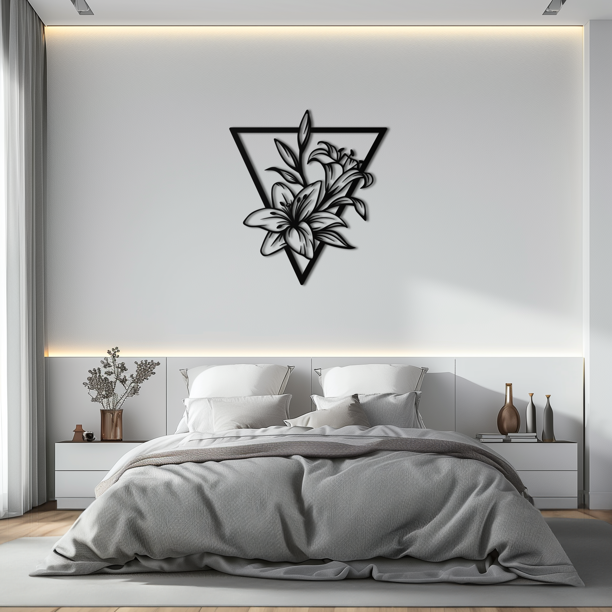 Geometric Lily Flower Metal Wall Art – Elegant Floral Design for Modern Decor - KAF196
