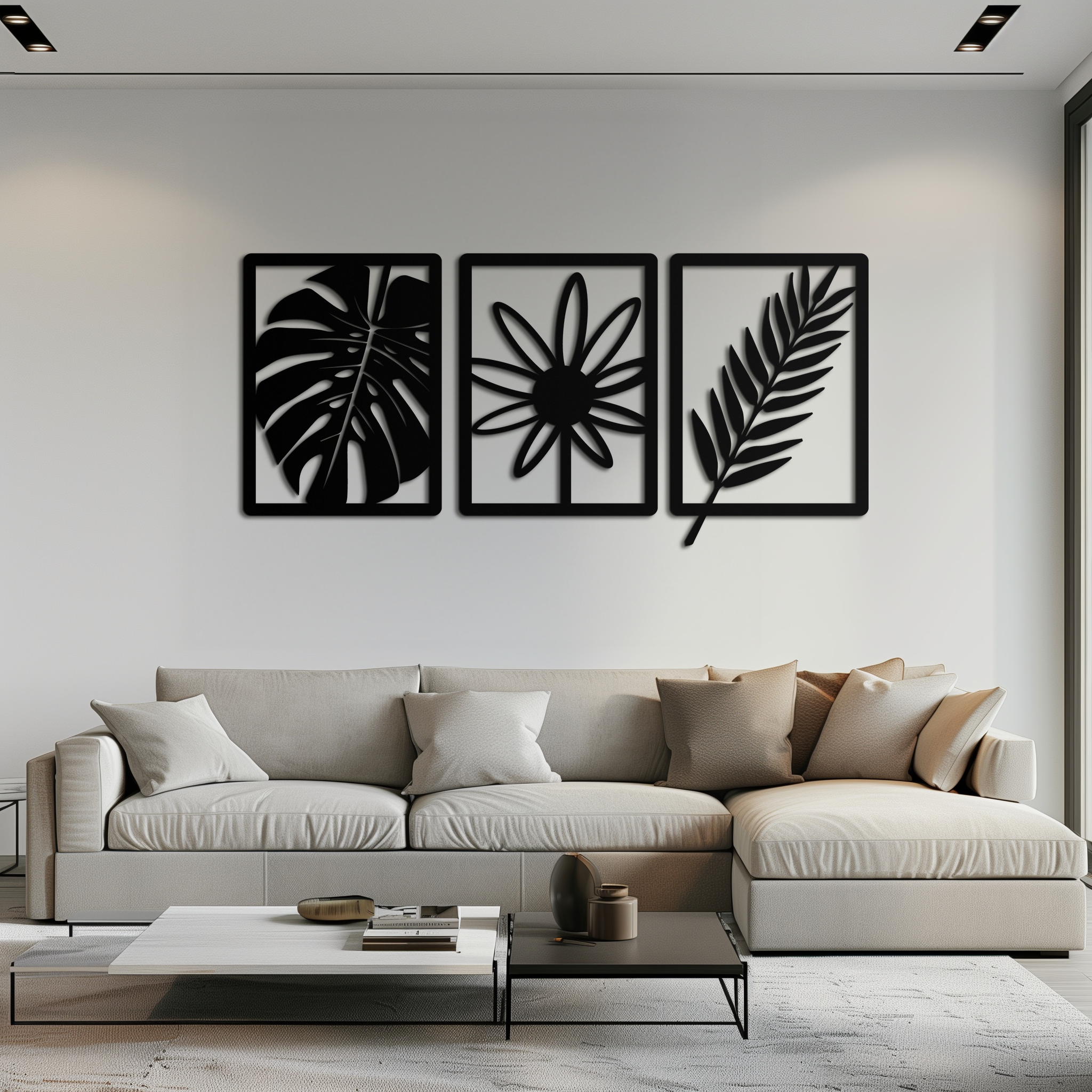 Botanical Metal Wall Art Set - Nature-Inspired Minimalist Decor - KAF198
