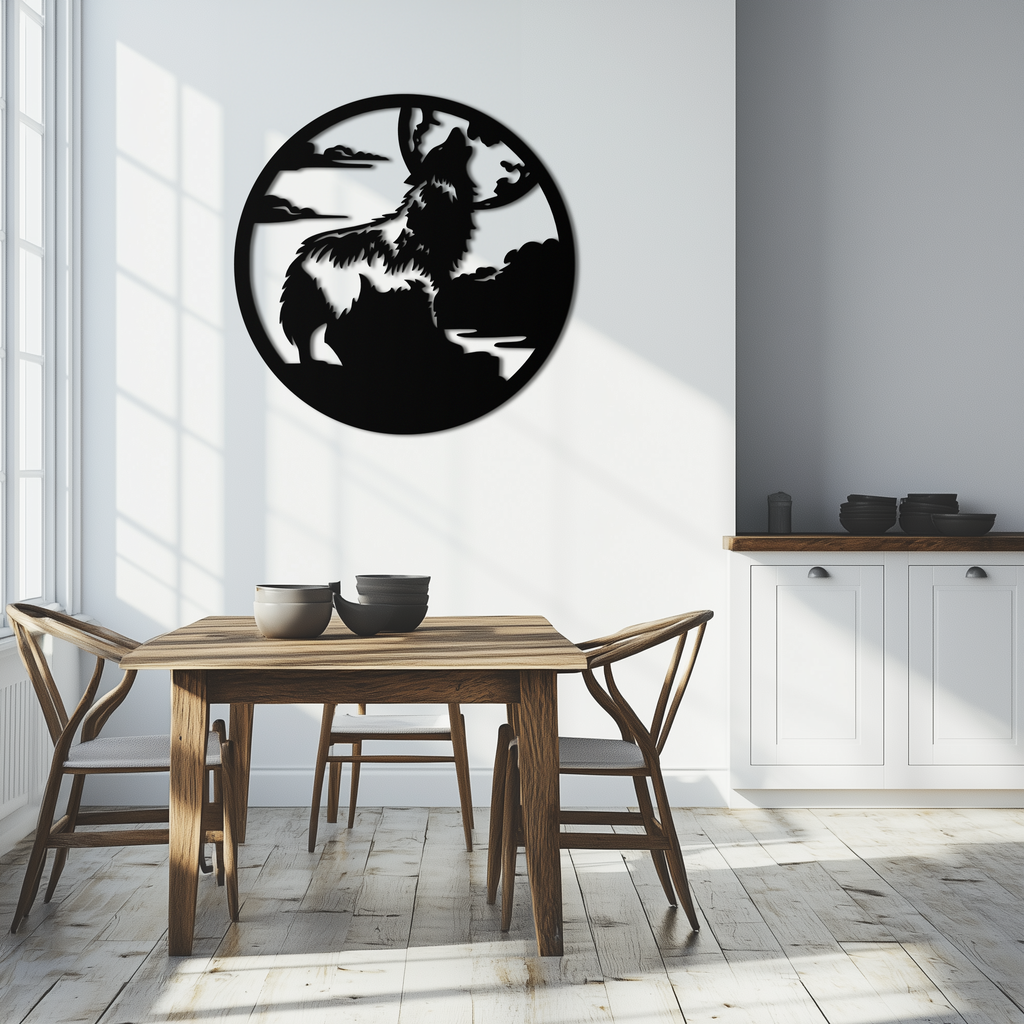 Howling Wolf Metal Wall Art - Nature-Inspired Minimalist Decor - KAF200