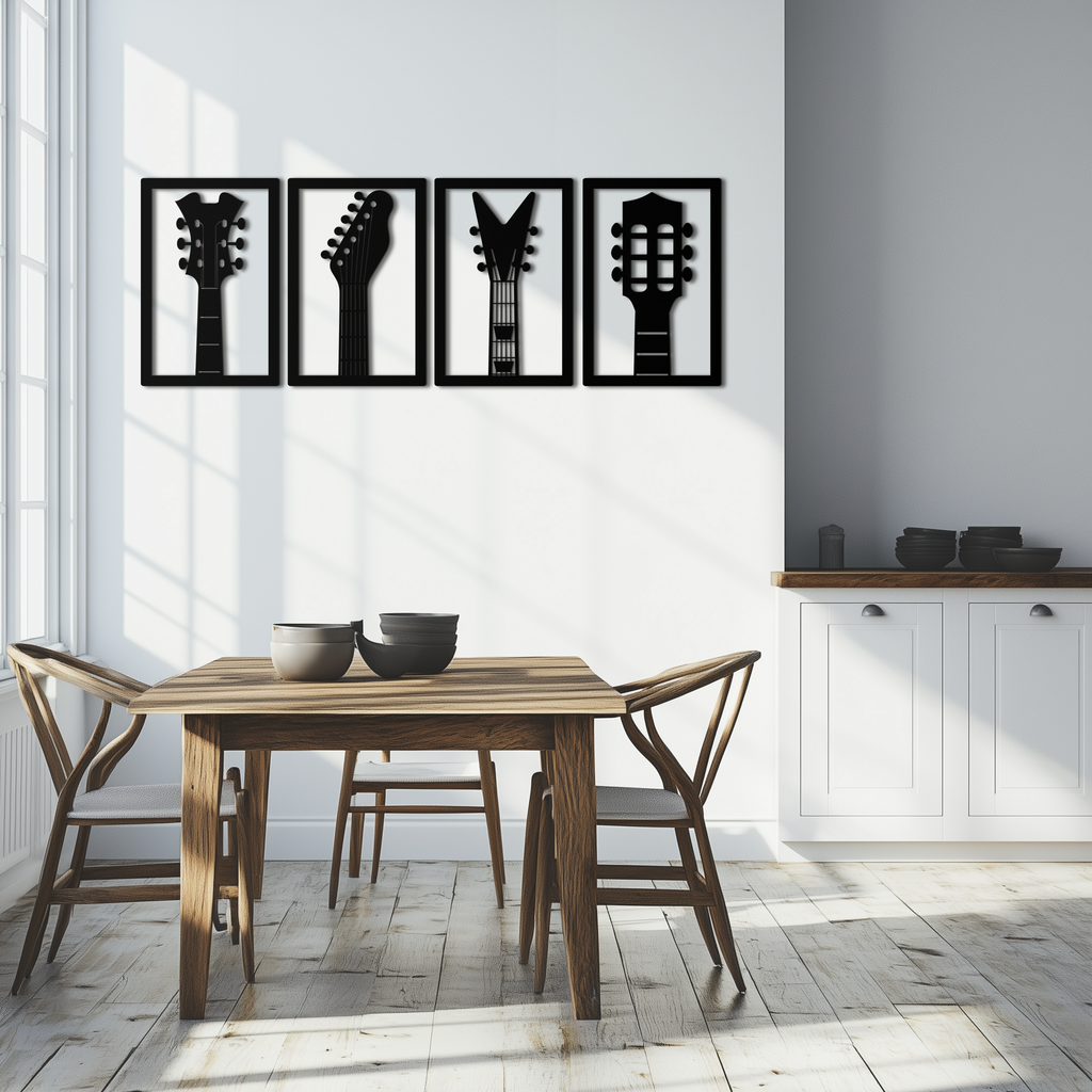 Guitar Headstock Metal Wall Art - 4-Piece Music Decor- KAF260