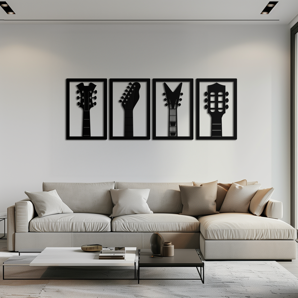 Guitar Headstock Metal Wall Art - 4-Piece Music Decor- KAF260