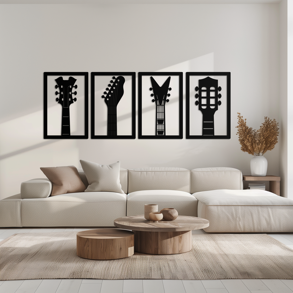 Guitar Headstock Metal Wall Art - 4-Piece Music Decor- KAF260