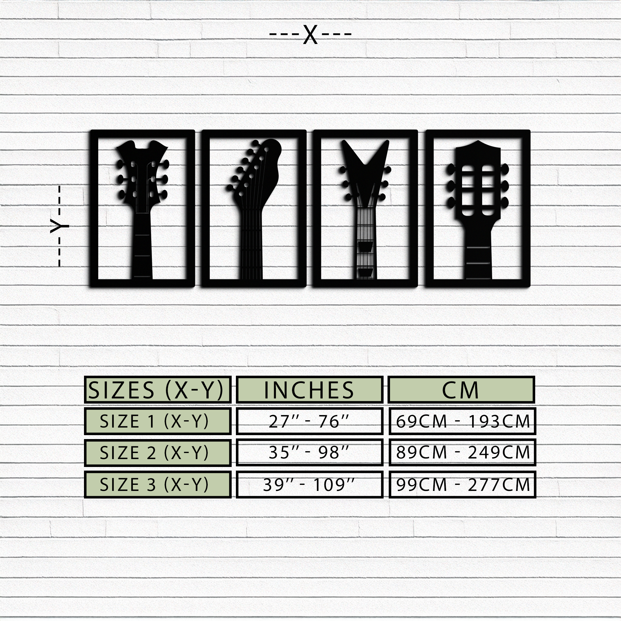 Guitar Headstock Metal Wall Art - 4-Piece Music Decor- KAF260