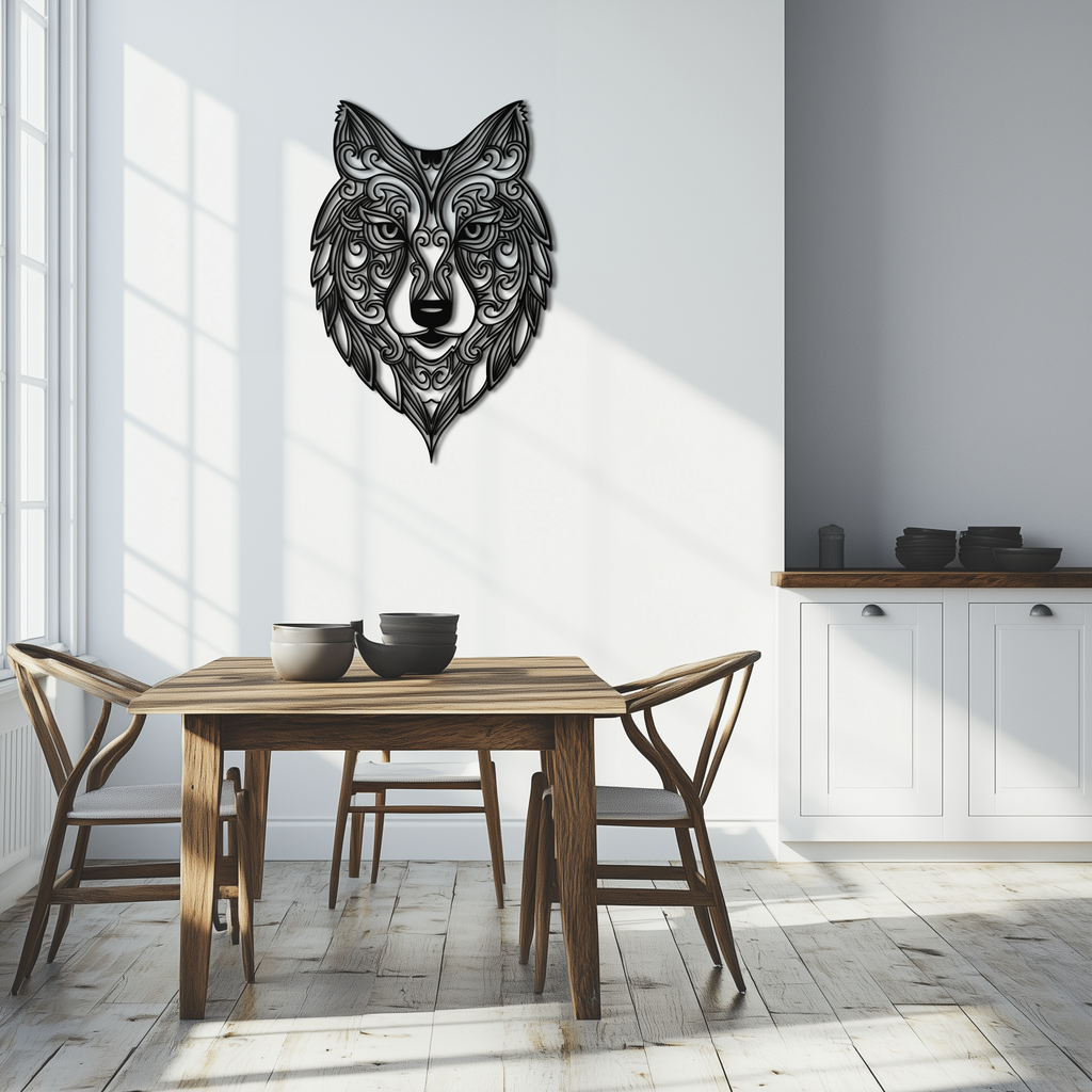 Mandala Wolf Metal Wall Art - Boho Animal Wall Decor - KAF272