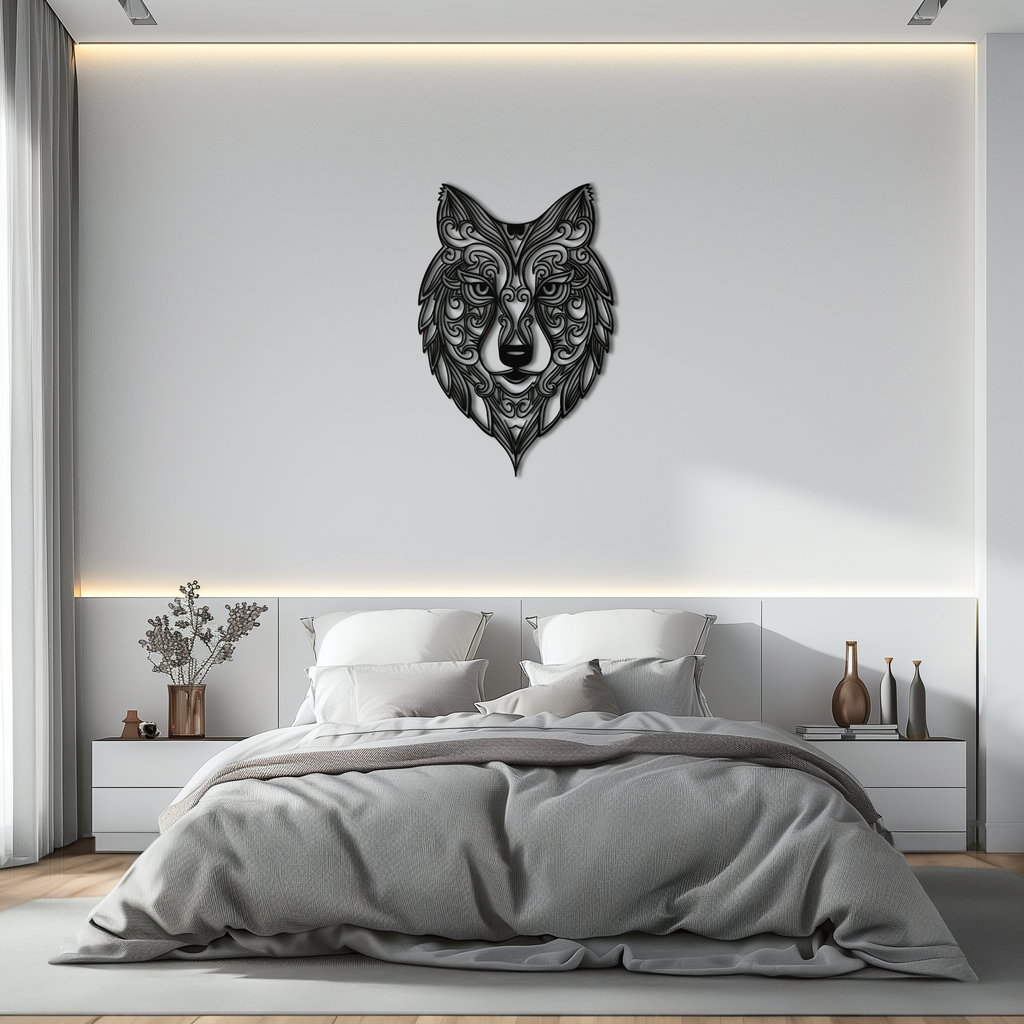 Mandala Wolf Metal Wall Art - Boho Animal Wall Decor - KAF272