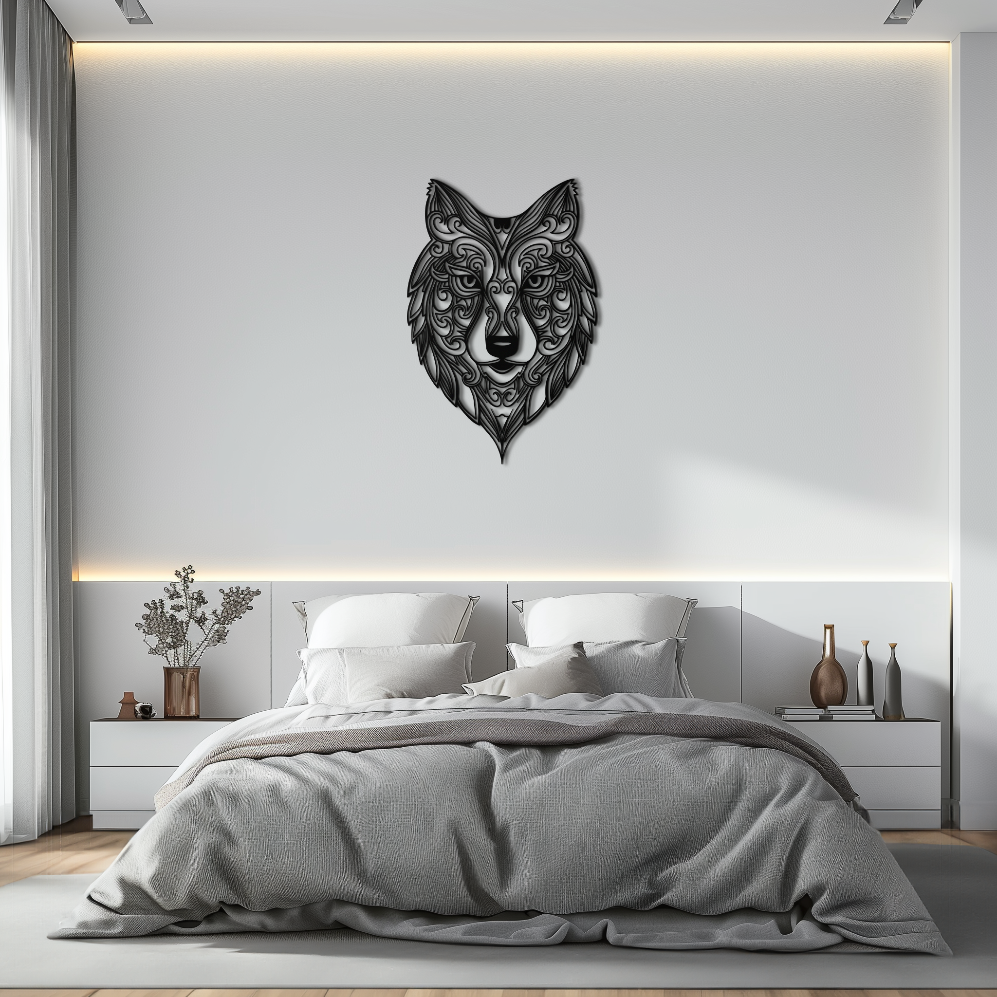 Mandala Wolf Metal Wall Art - Boho Animal Wall Decor - KAF272