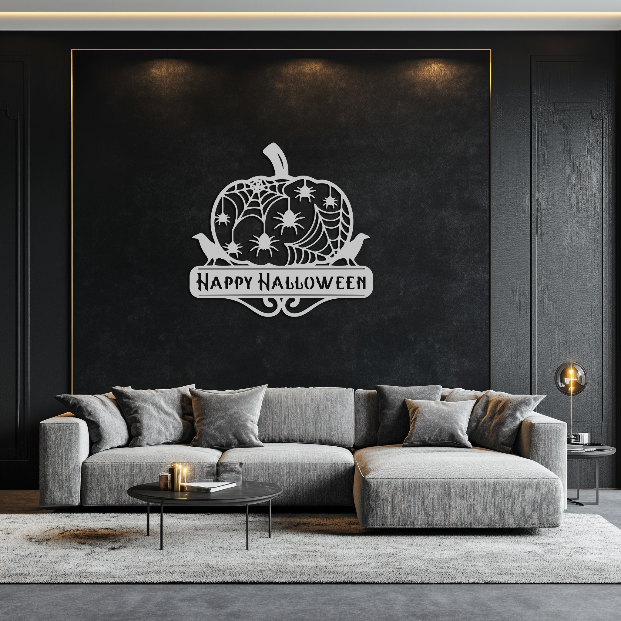 Happy Halloween Pumpkin Metal Wall Art - Spooky Home Decor - KAF275