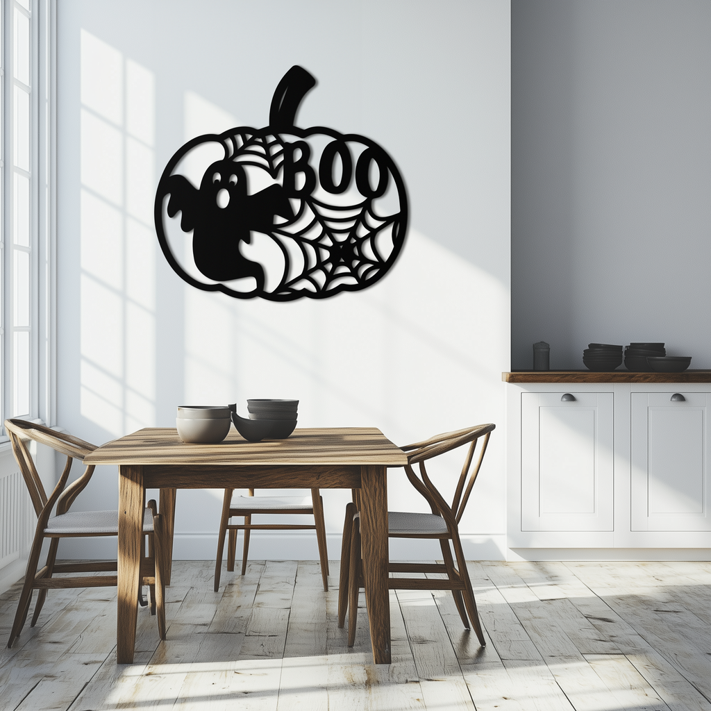 Halloween Boo Pumpkin Metal Wall Art - Spooky Halloween Decor- KAF276