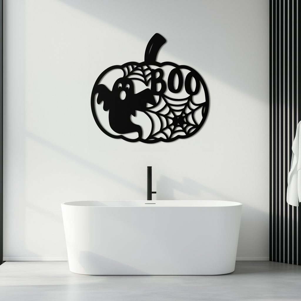 Halloween Boo Pumpkin Metal Wall Art - Spooky Halloween Decor- KAF276