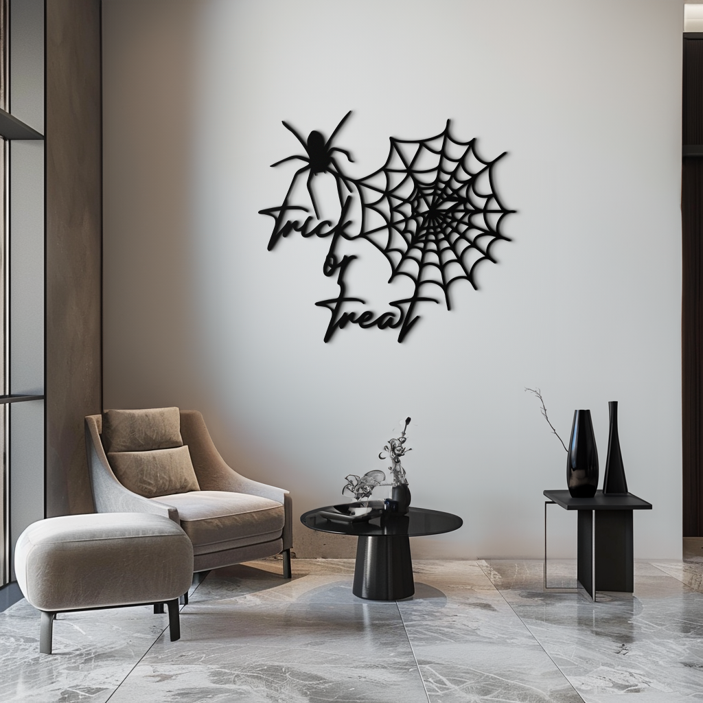 "Trick or Treat" Halloween Metal Wall Art – Spider Web Design- KAF278