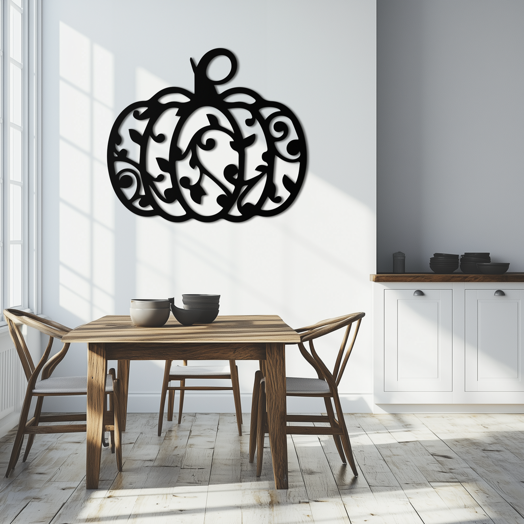 Ornamental Pumpkin Metal Wall Art - Elegant Halloween Vine Decor- KAF279