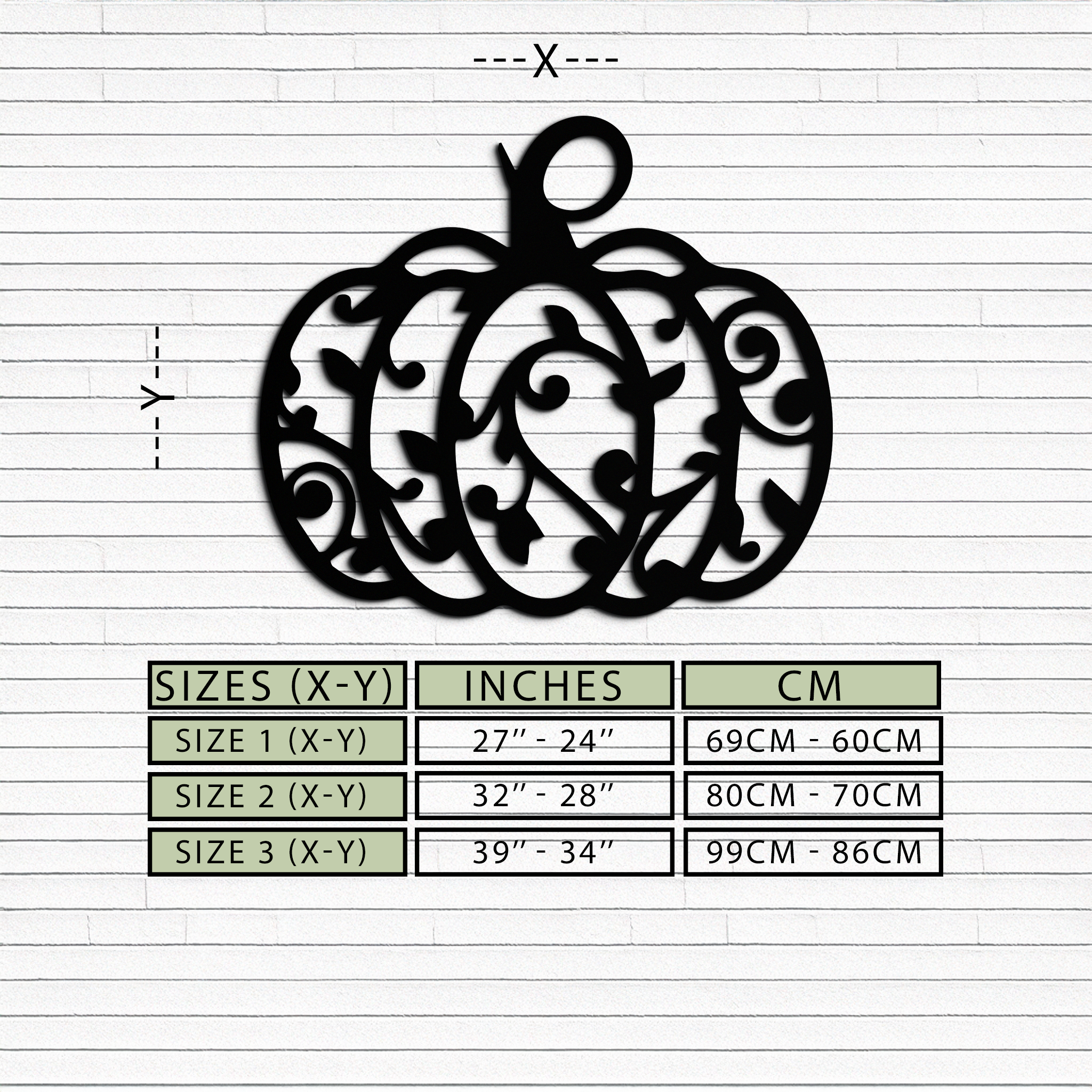 Ornamental Pumpkin Metal Wall Art - Elegant Halloween Vine Decor- KAF279