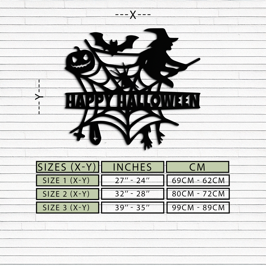 Happy Halloween Metal Wall Art - Witch & Web Design- KAF280