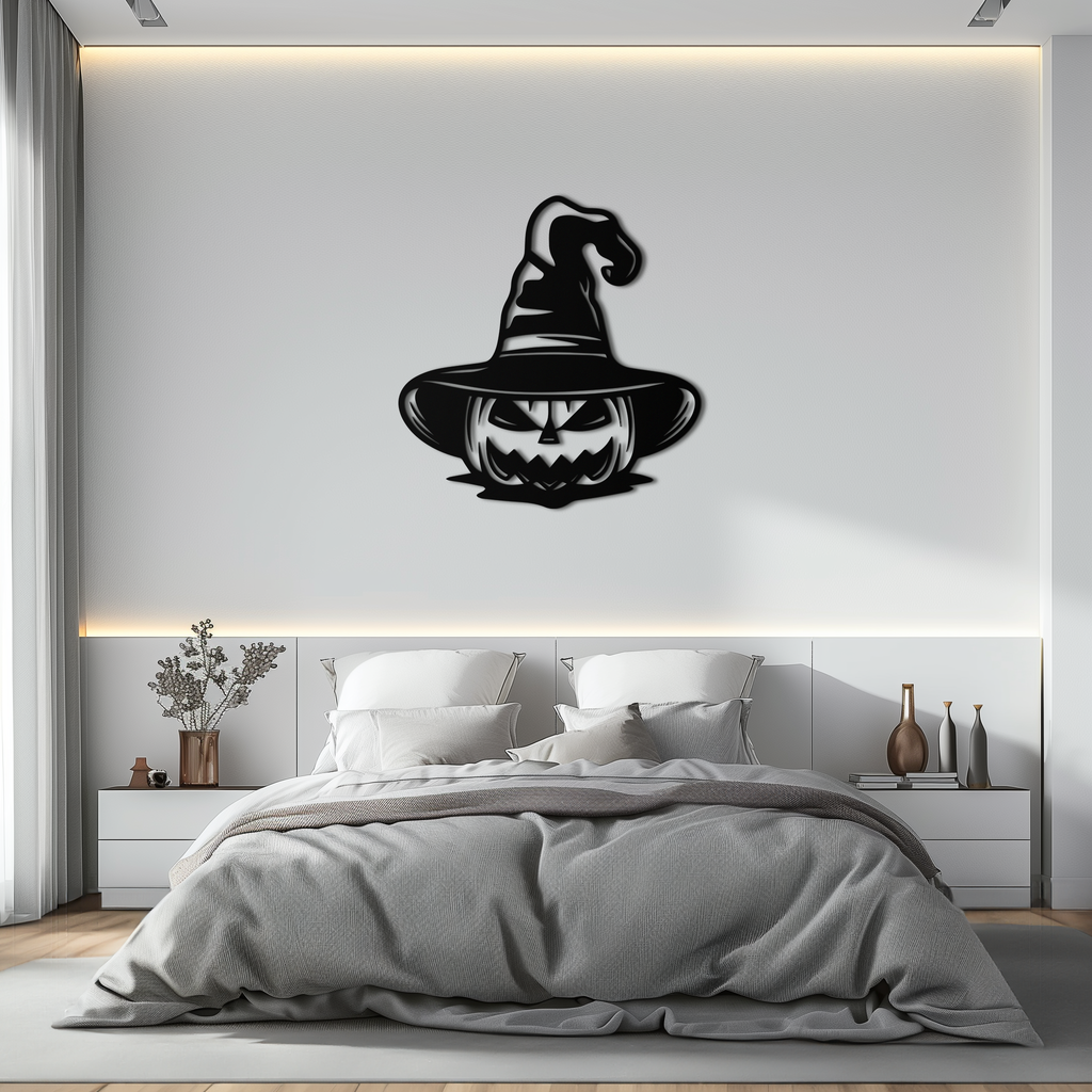 Witch Hat Pumpkin Metal Wall Art - Spooky Halloween Decor- KAF281