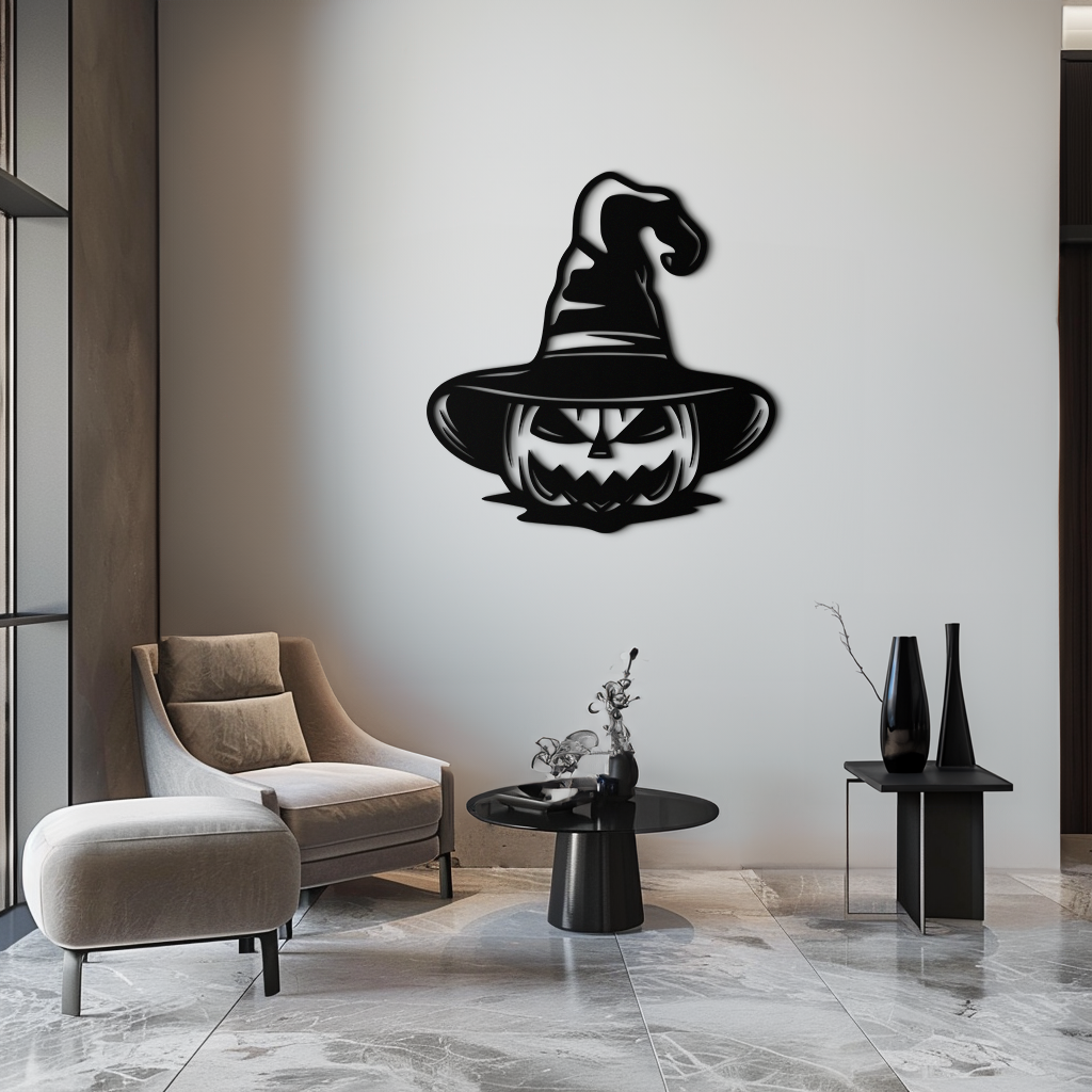 Witch Hat Pumpkin Metal Wall Art - Spooky Halloween Decor- KAF281