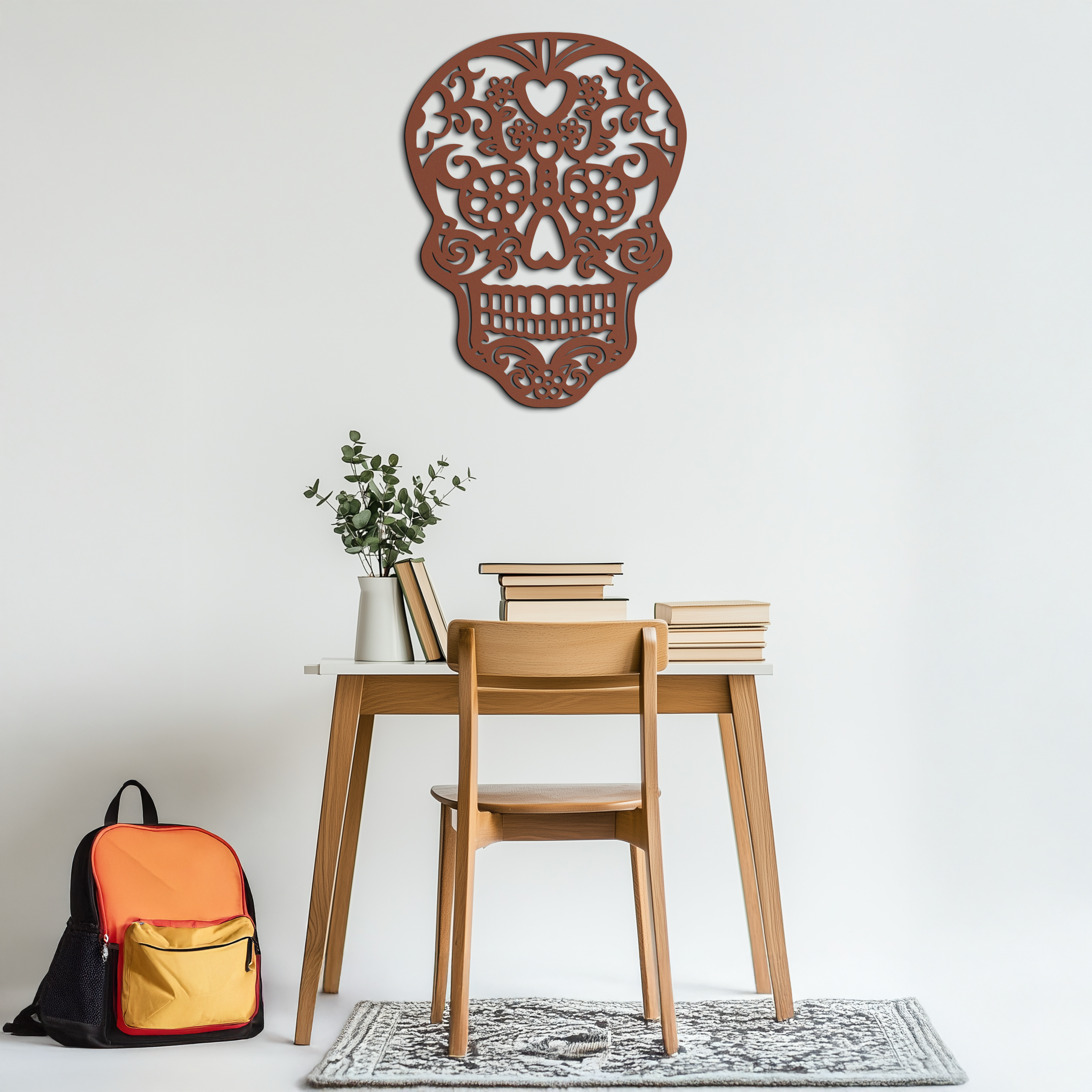 Halloween Skull Metal Wall Art - Intricate Floral Skull Decor- KAF283