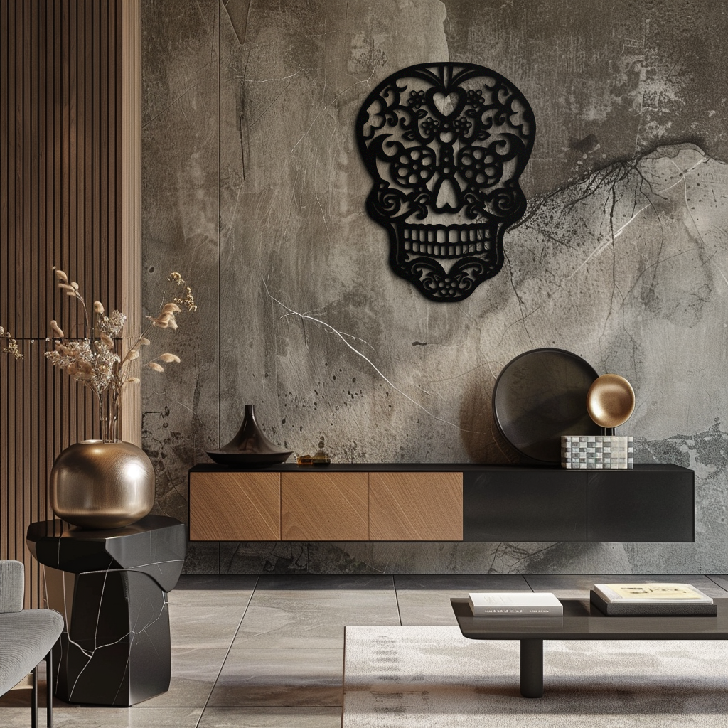 Halloween Skull Metal Wall Art - Intricate Floral Skull Decor- KAF283
