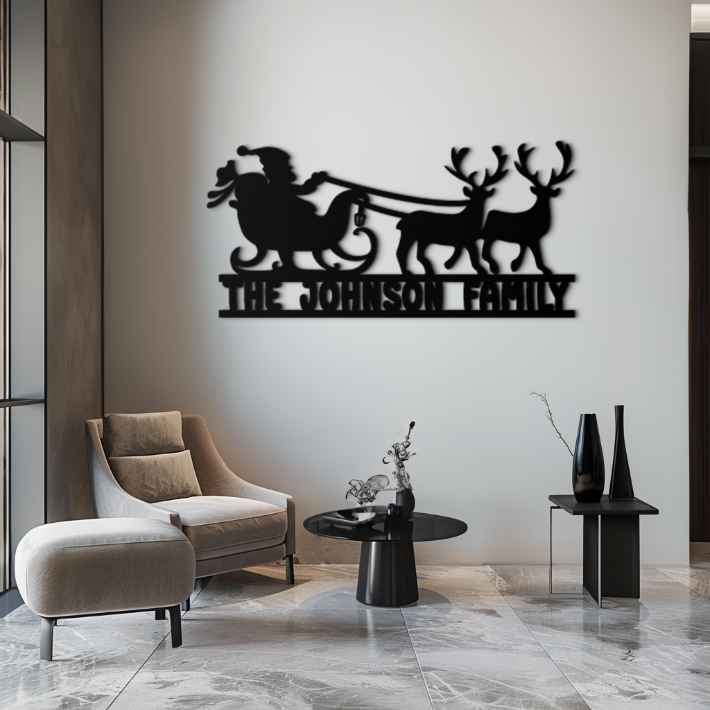 Santa Sleigh Personalized Metal Wall Art - Custom Family Christmas Decor- KAF293
