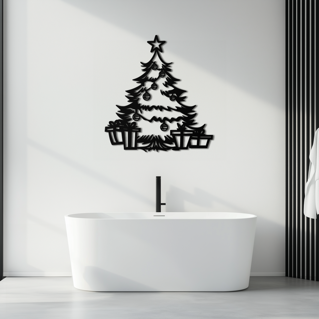 Christmas Tree Metal Wall Art - Festive Holiday Decor with Gifts- KAF298