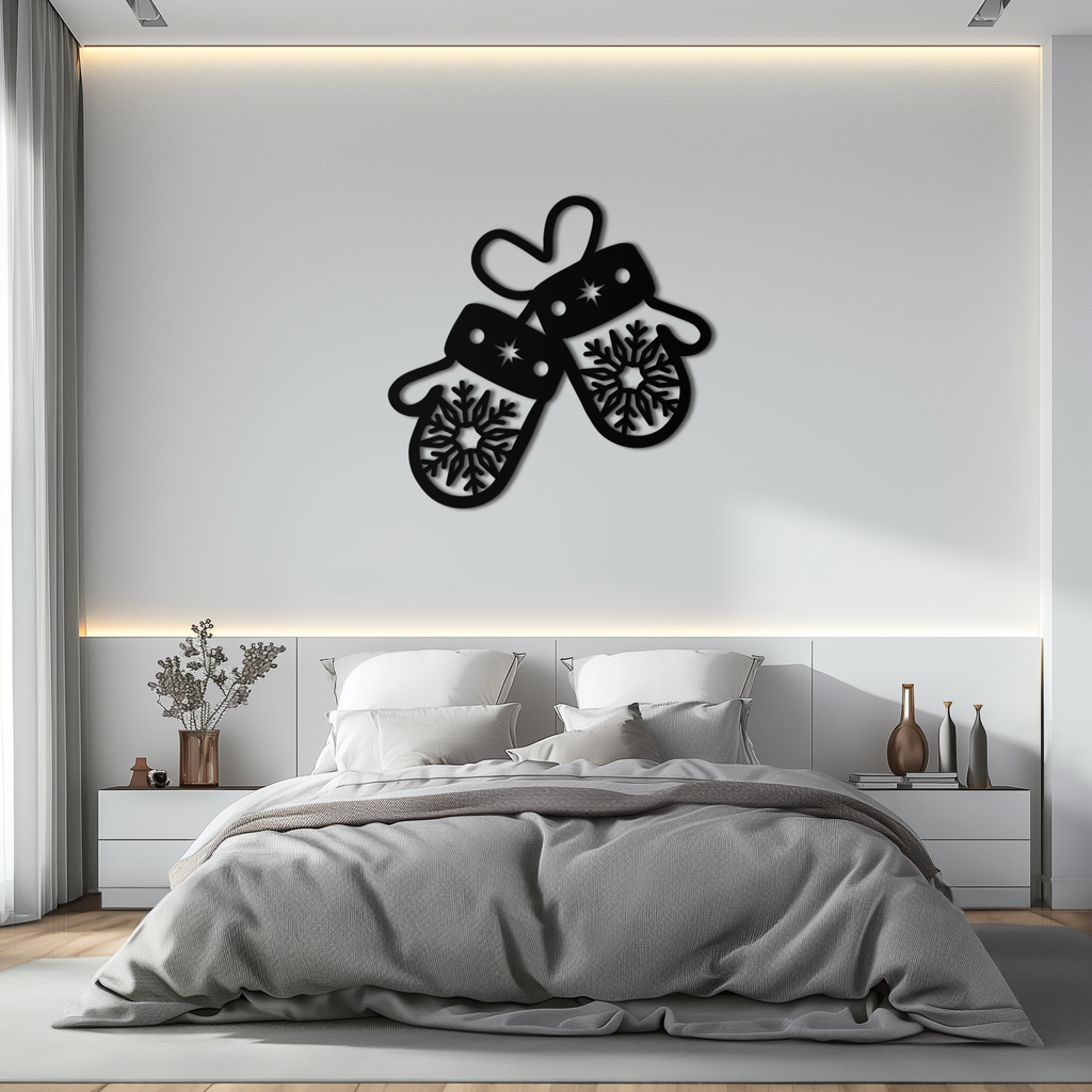 Winter Mittens Metal Wall Art - Cozy Snowflake Gloves Decor- KAF299