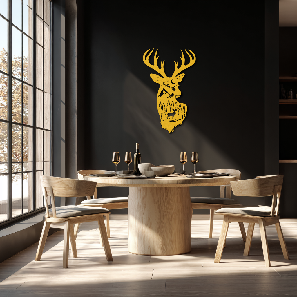 Majestic Deer Metal Wall Art - Nature-Inspired Steel Silhouette Decor- KAF301