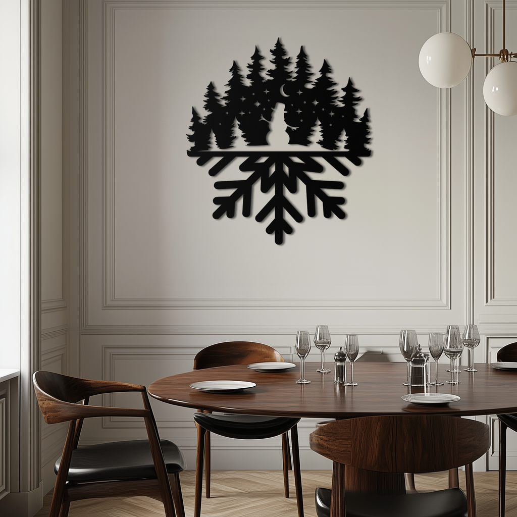Snowflake Forest Metal Wall Art - Winter Tree Silhouette Home Decor- KAF303