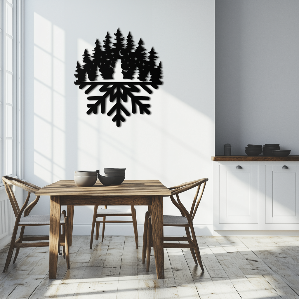 Snowflake Forest Metal Wall Art - Winter Tree Silhouette Home Decor- KAF303