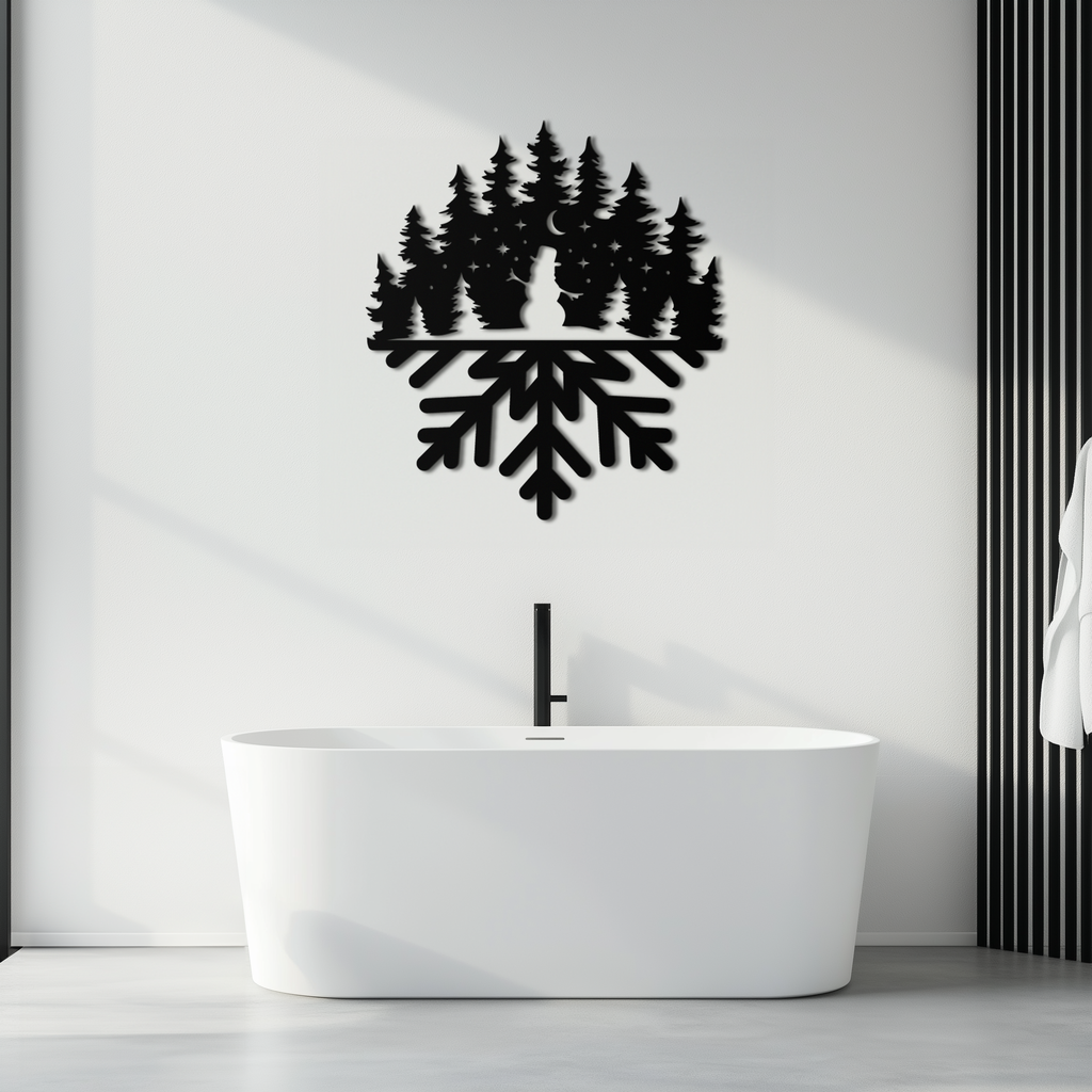 Snowflake Forest Metal Wall Art - Winter Tree Silhouette Home Decor- KAF303