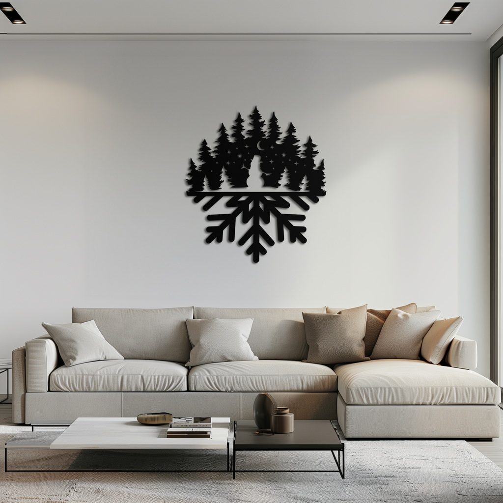 Snowflake Forest Metal Wall Art - Winter Tree Silhouette Home Decor- KAF303
