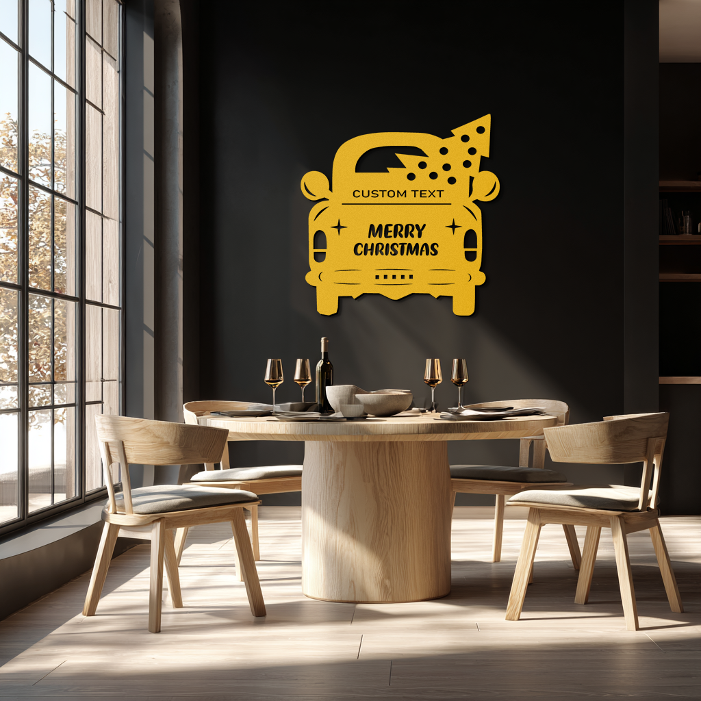 Merry Christmas Metal Wall Art - Custom Vintage Car with Tree Silhouette Decor- KAF311