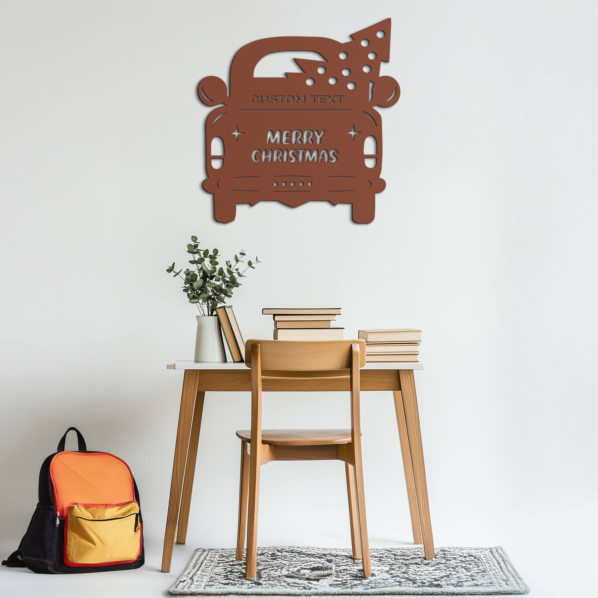 Merry Christmas Metal Wall Art - Custom Vintage Car with Tree Silhouette Decor- KAF311