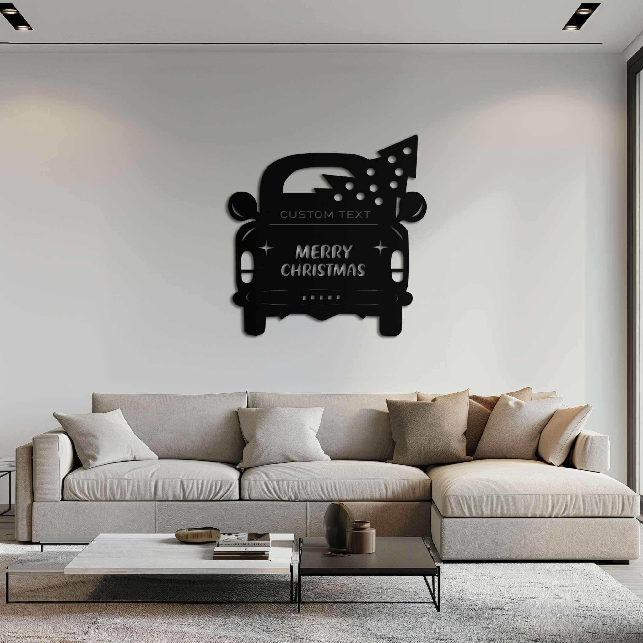 Merry Christmas Metal Wall Art - Custom Vintage Car with Tree Silhouette Decor- KAF311