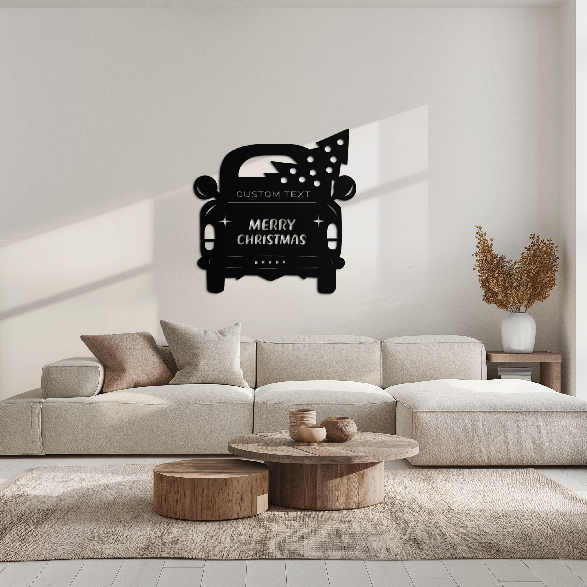 Merry Christmas Metal Wall Art - Custom Vintage Car with Tree Silhouette Decor- KAF311