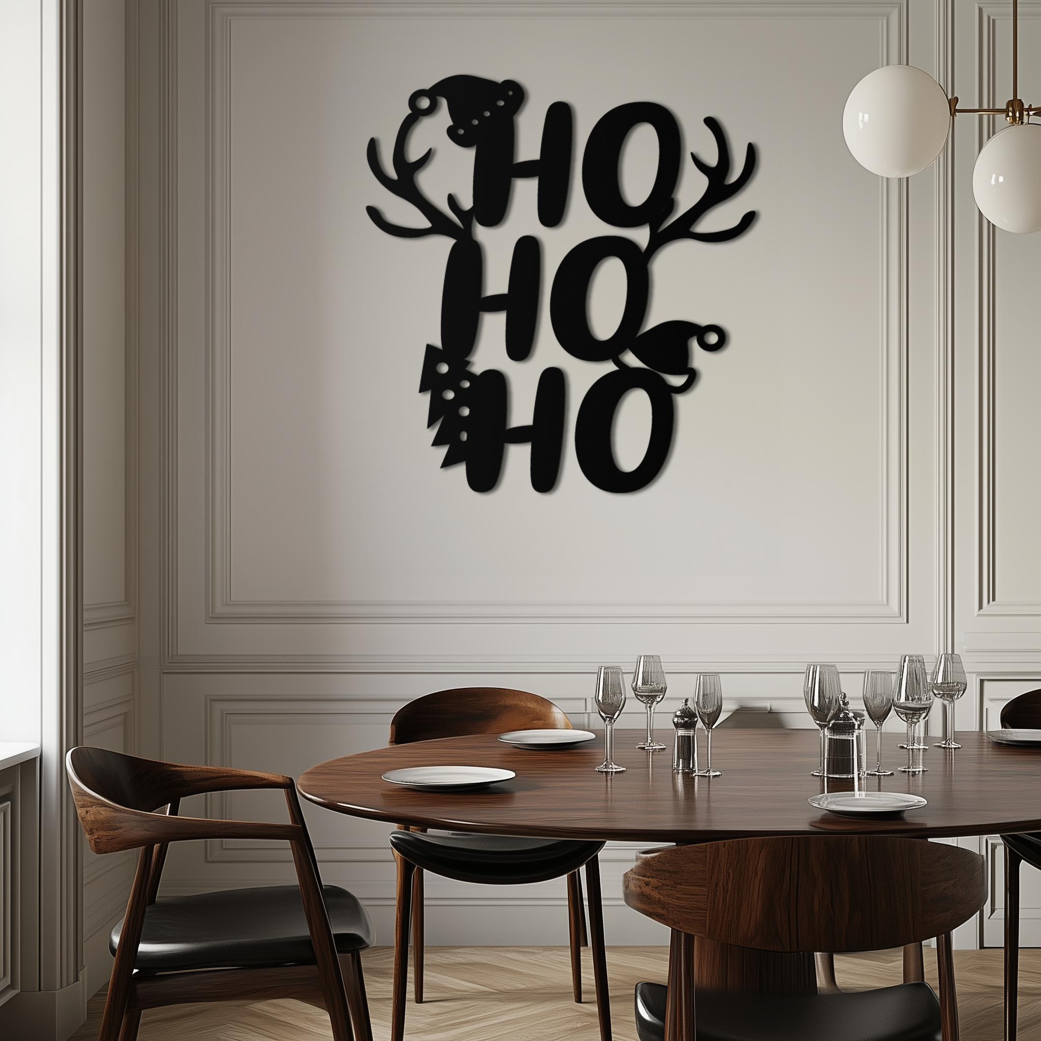 HO HO HO Metal Wall Art - Christmas Reindeer Antler Holiday Decor- KAF312