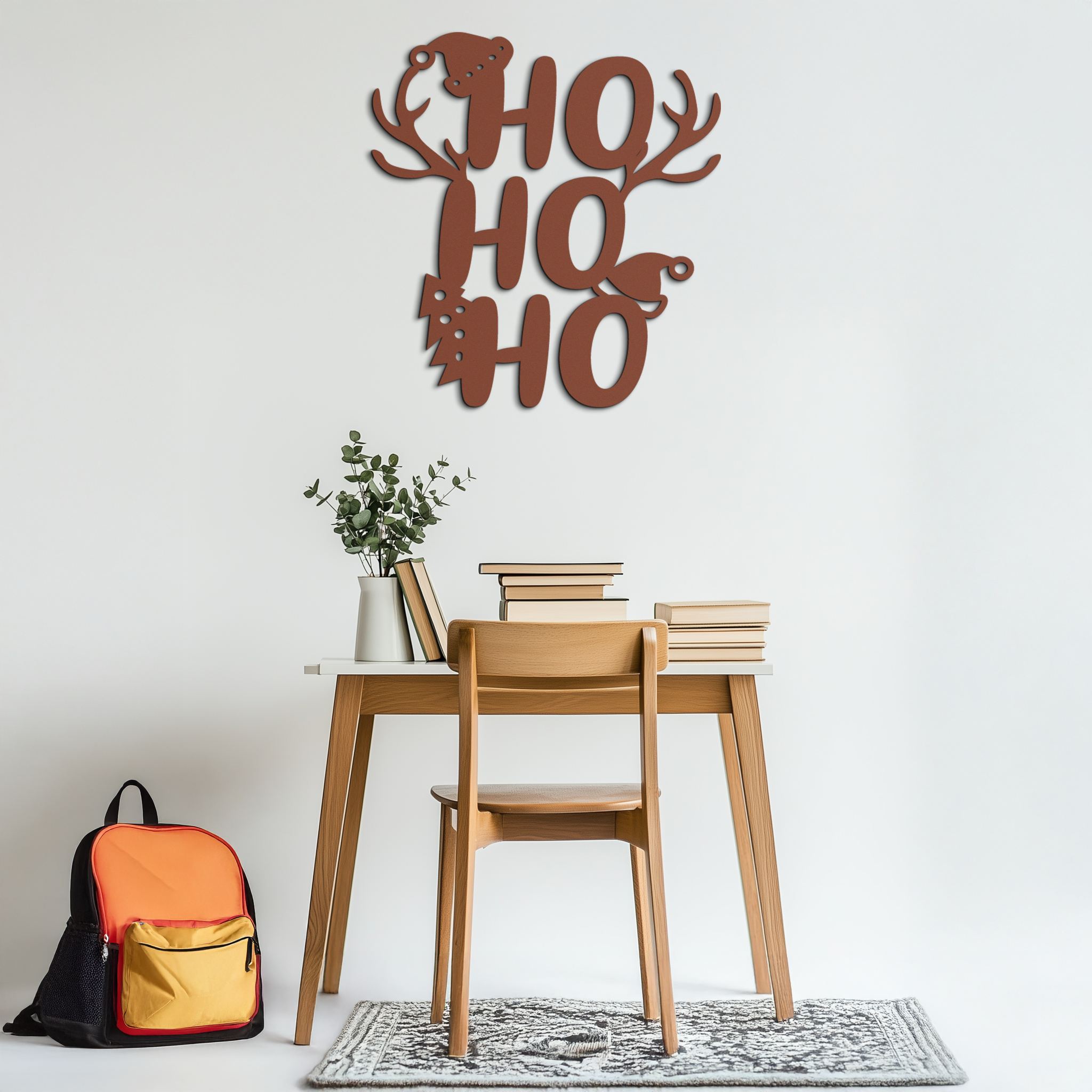 HO HO HO Metal Wall Art - Christmas Reindeer Antler Holiday Decor- KAF312