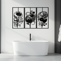 Floral Panel Trio Metal Wall Art - Elegant Black Botanical Wall Decor Set- KAF317