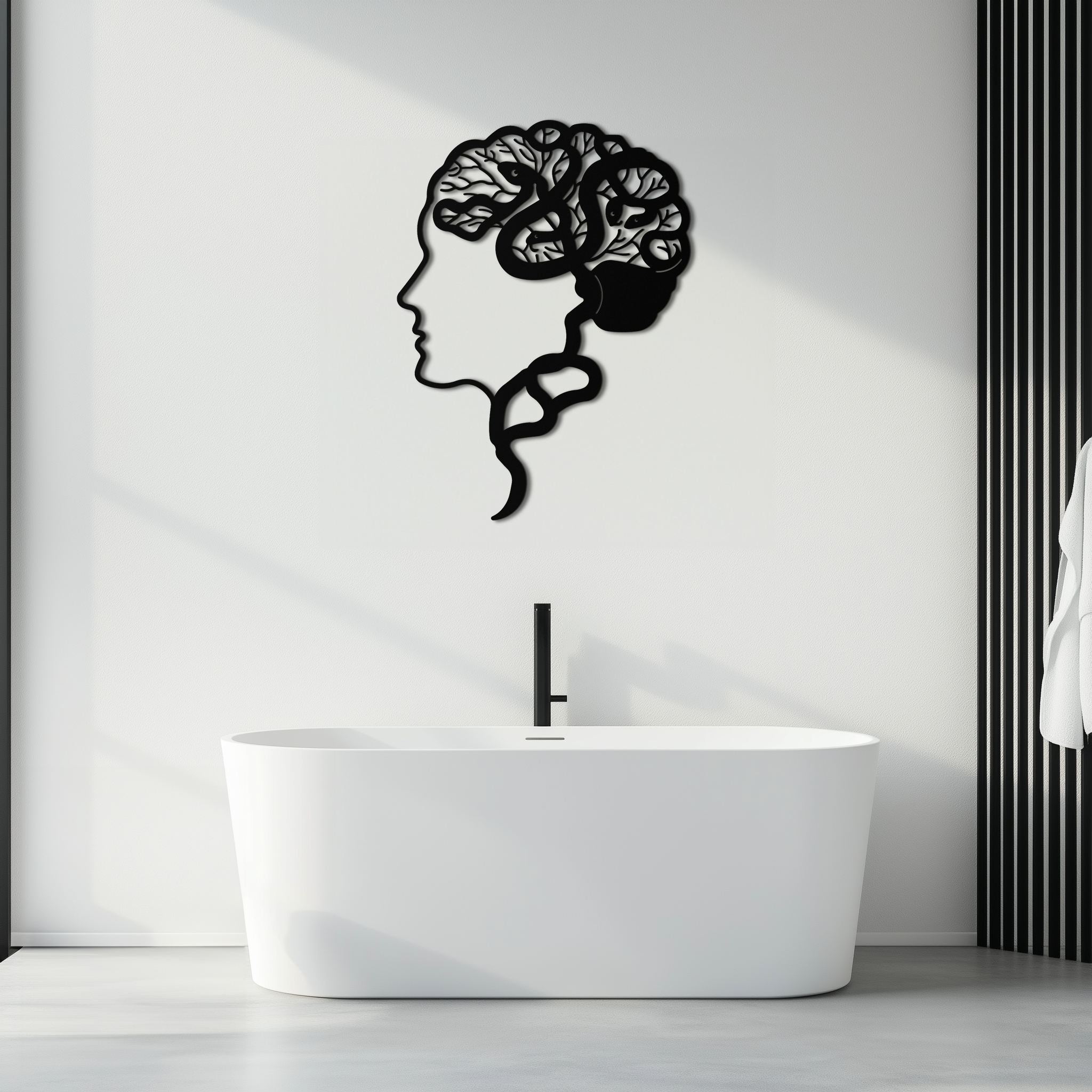 Brain Tree Metal Wall Art - Abstract Woman Head Silhouette Steel Decor- KAF318