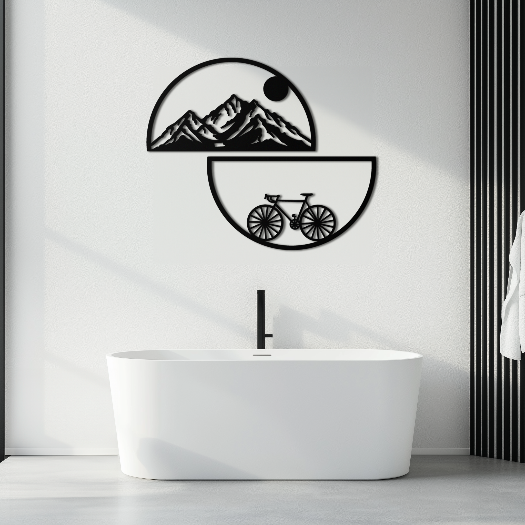 Mountain View Metal Wall Art - Half Circle Bicycle and Landscape Silhouette Decor- KAF321