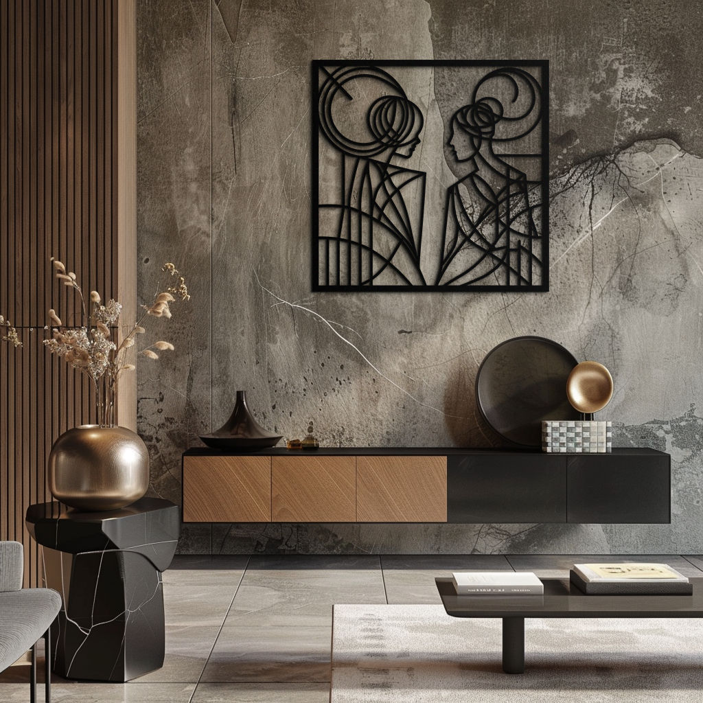 Abstract Female Duo Silhouette Metal Wall Art – Modern Minimalist Women Line Design- KAF324