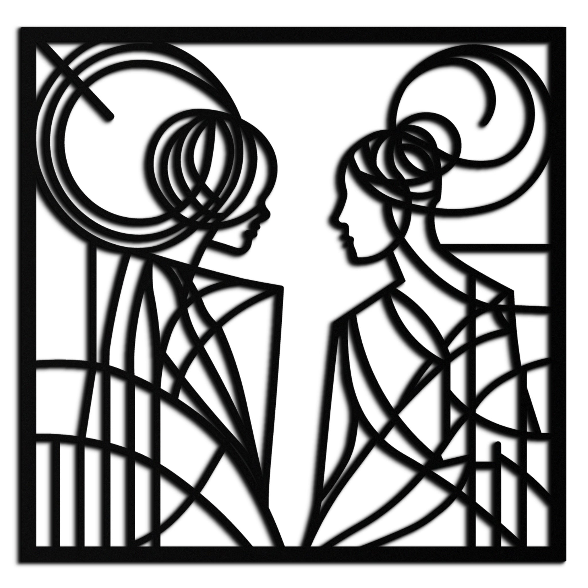Abstract Female Duo Silhouette Metal Wall Art – Modern Minimalist Women Line Design- KAF324