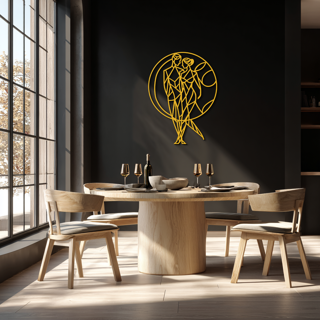 Geometric Couple Silhouette Wall Art – Modern Romantic Metal Wall Decor- KAF325