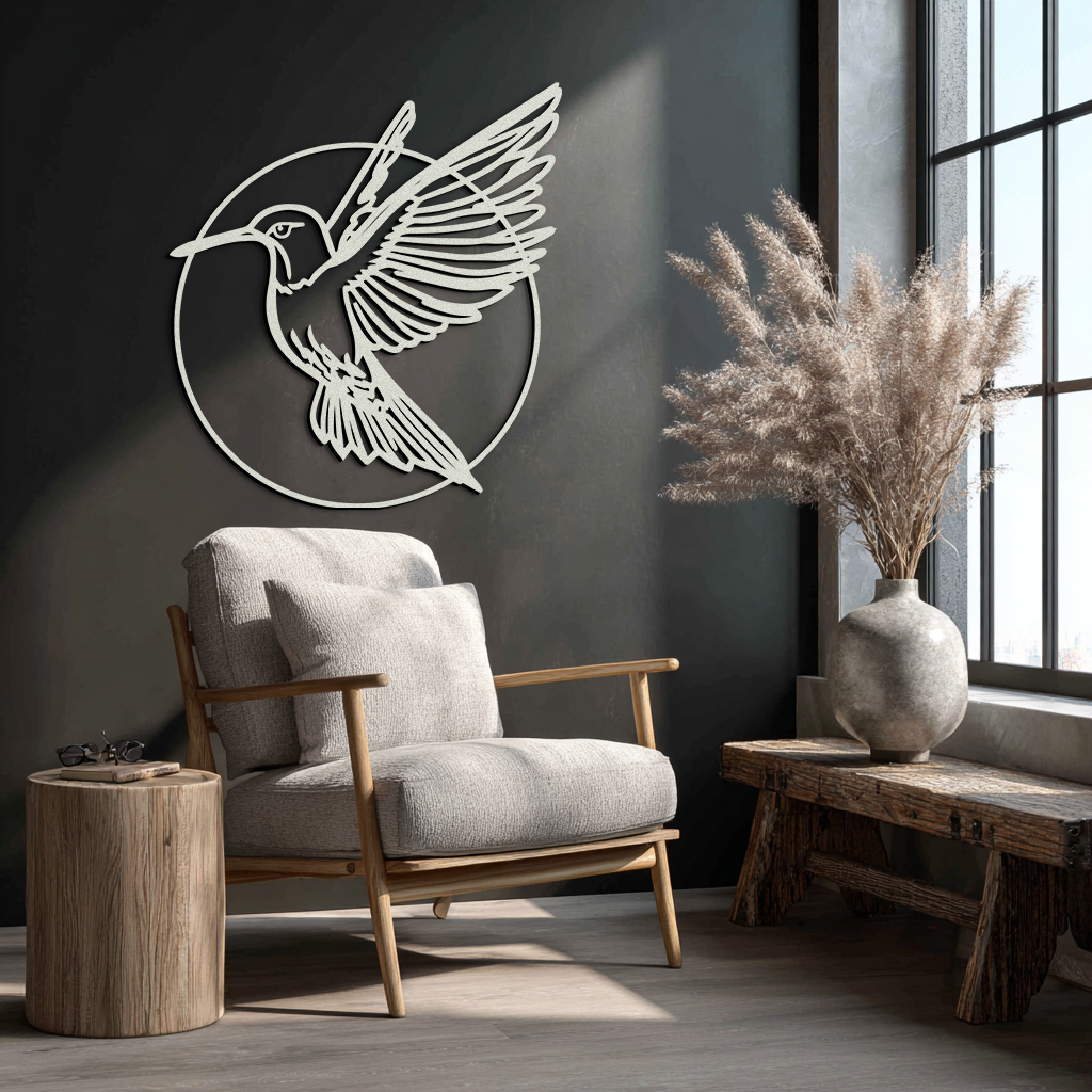 Hummingbird Metal Wall Art – Elegant Bird Silhouette Steel Decor for Nature Inspired Spaces- KAF330