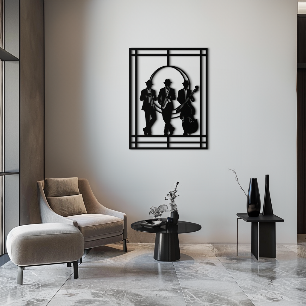 Jazz Musicians Metal Wall Art – Saxophone and Trumpet Player Silhouette Steel Decor for Music Lovers- KAF332