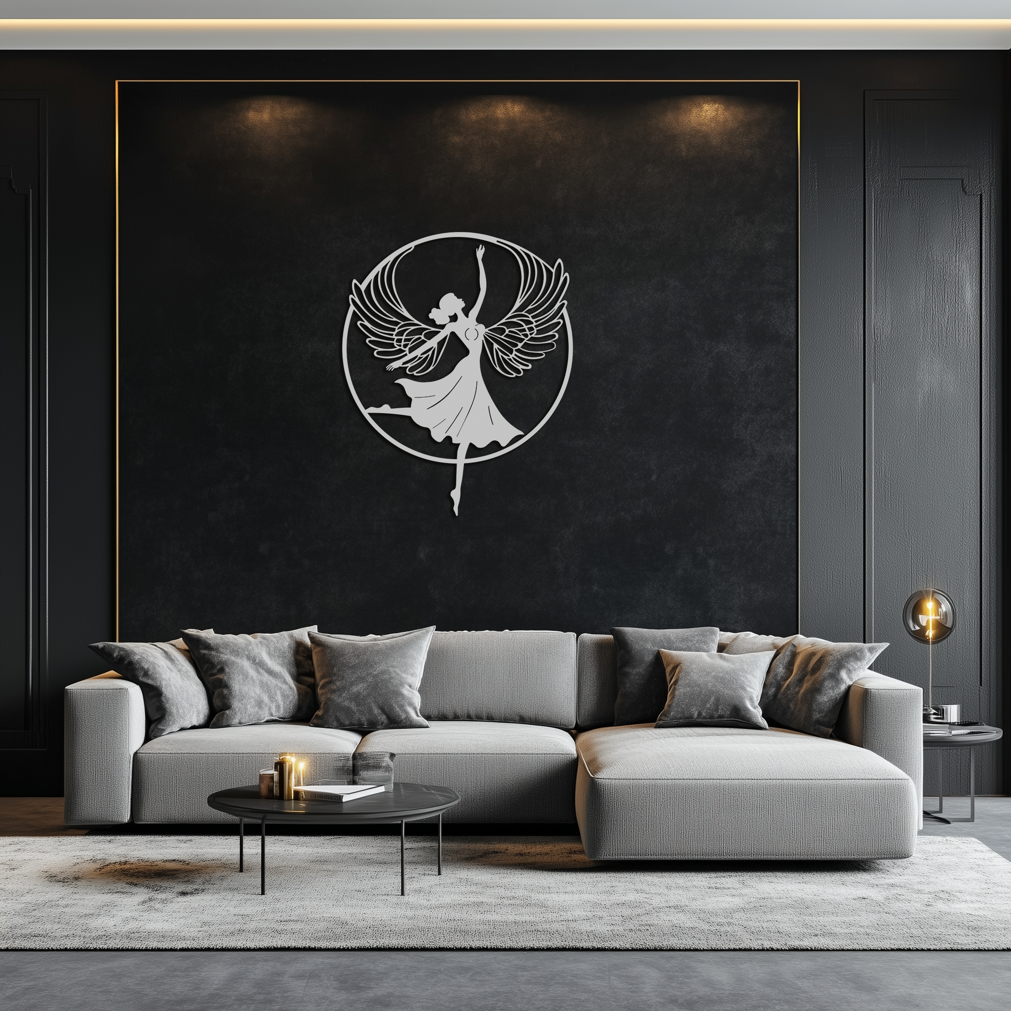 Angel Dancer Metal Wall Art – Winged Woman Silhouette Steel Decor for Elegant and Spiritual Interiors- KAF334