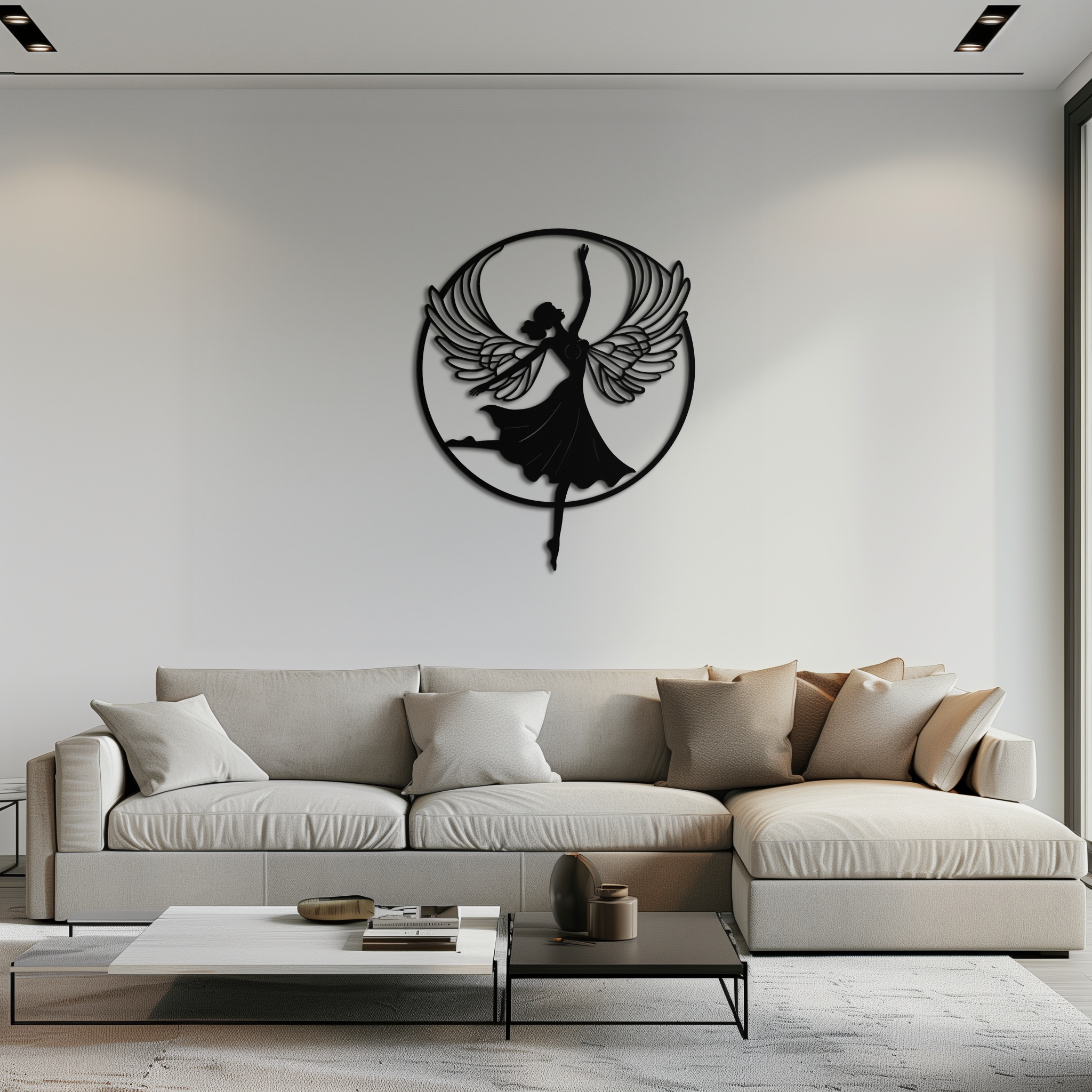 Angel Dancer Metal Wall Art – Winged Woman Silhouette Steel Decor for Elegant and Spiritual Interiors- KAF334