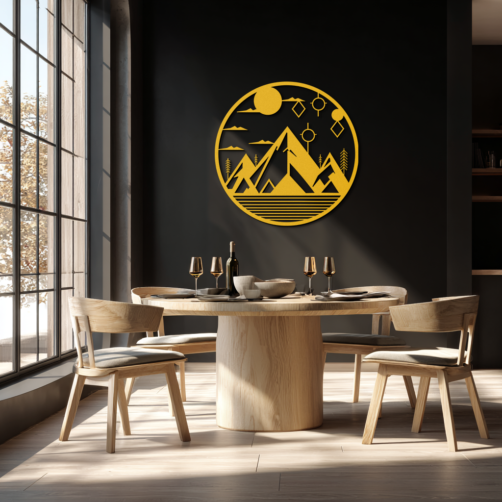 Abstract Mountain Metal Wall Art – Geometric Mountain Silhouette Steel Decor for Modern Interiors- KAF336